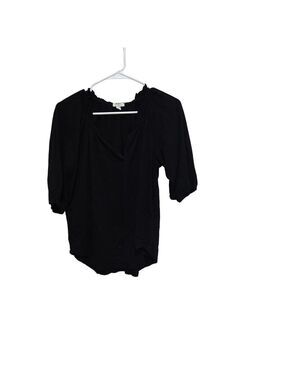 Dylan Black Gauze Cotton Peasant Top Balloon Sleeve Blouse S